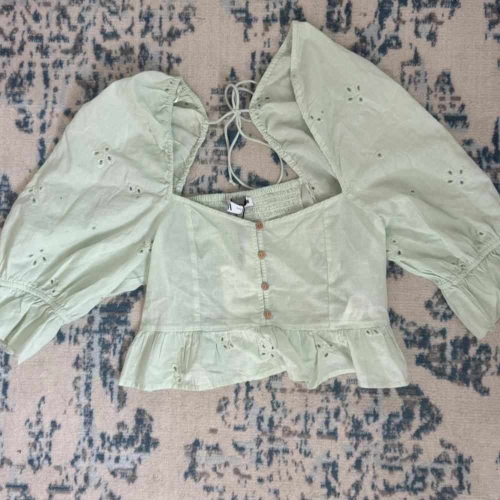 Zara Mint Green Puff Sleeve Top